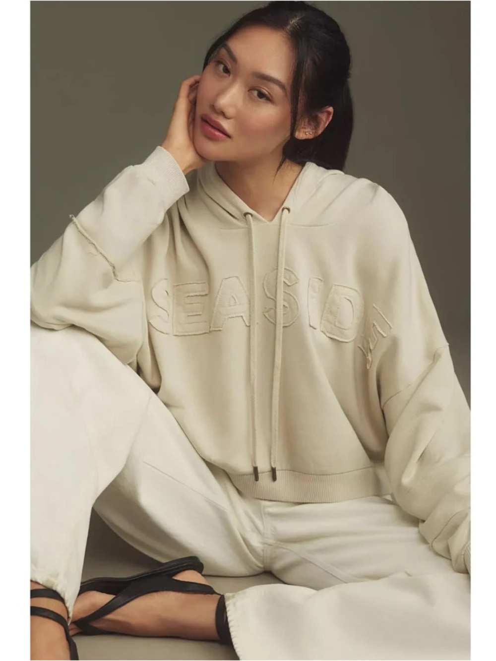 Anthropologie Pilcro Seaside cropped Hoodie sweatshirt cream size small